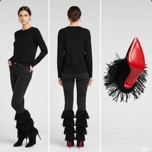 Christian Louboutin Black Fringe Heeled Boots